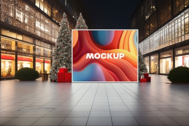 Christmas Billboard Mockup in Shopping Mall