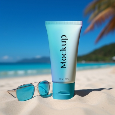Sunscreen Tube Mockup on Sand Near Coastal Areas