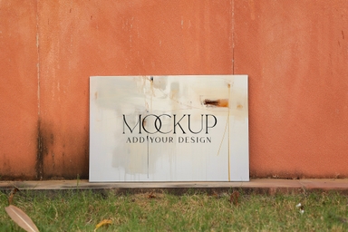 Horizontal Canvas Mockup on Orange Wall