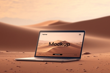 Laptop Display Mockup Sitting on a Sand