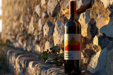 Wine Bottle Mockup Against Light Stone Wall