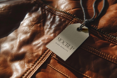 Clothing Tag Mockup on Brown Leather Jacket