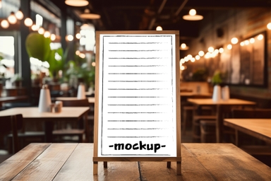 Wooden Menu Board Mockup Displayed on Table