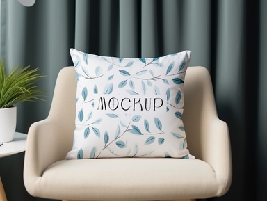 Square Cushion Mockup on Arm Chair Sofa