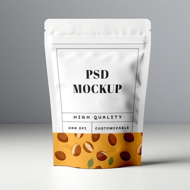 Pouch Mockup Standing on Clear Surface Front View