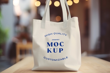 Tote Bag Mockup on Wooden Table