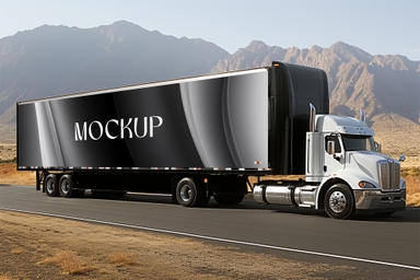Semi-truck Container Mockup on Two Lane Highway