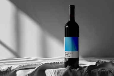 Close-up Wine Bottle Mockup on Fabric