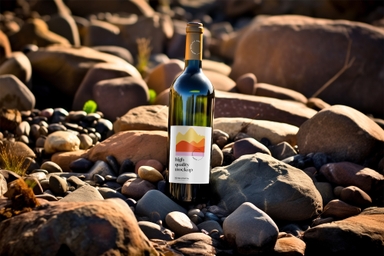 Transparent Wine Bottle Mockup on Pabble Rocks