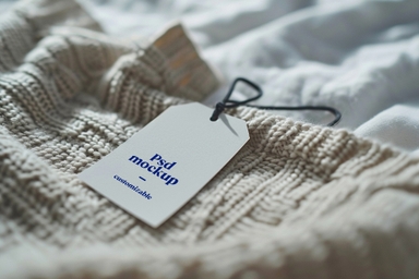 Tag Mockup on White Woven Sweater Fabric