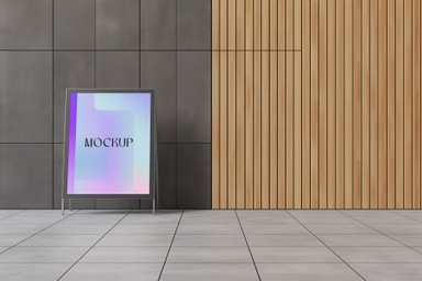 A-stand Sinage Mockup Outside Building on Grey Tiles