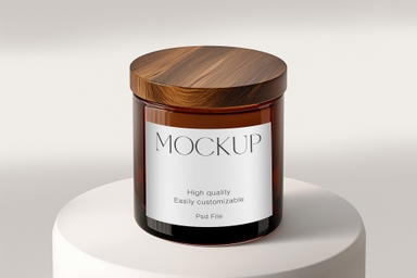 Closed Amber Candle Jar Mockup on Podium