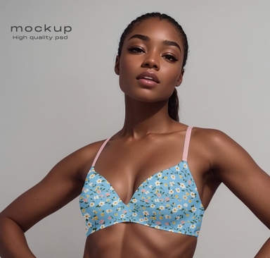 American Black Women Wearing Bra PSD Mockup