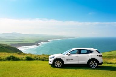 SUV Car Body Mockup on Hill Overlooking Ocean