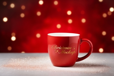Ceramic Coffee Mug Mockup on White Shining Table