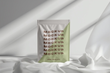 Doypack Mockup Placed on White Cloth