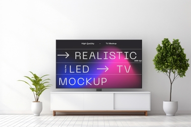 LED TV Screen Mockup on Wooden Stool