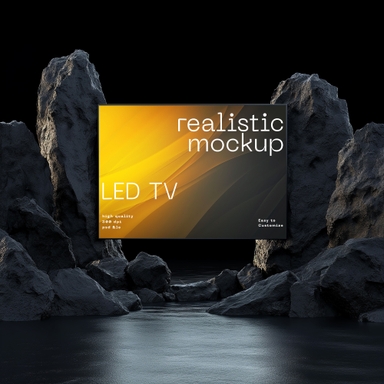 Flat-screen LED TV Screen Mockup Hanging on Two Rocks