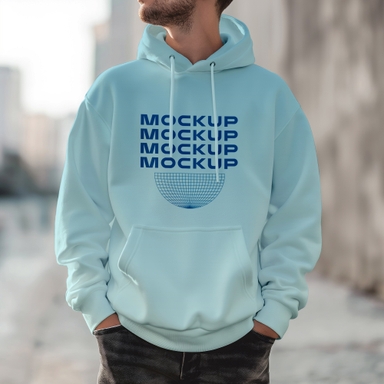 Zoomed Front View Of Men's Hoodie Mockup