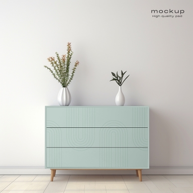 Two Vases of Flowers on Cabinet Mockup