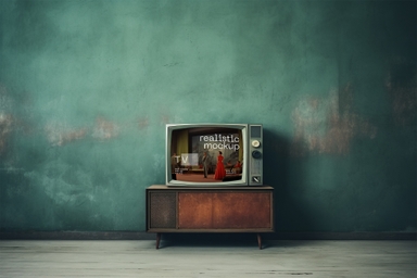 Classic Television Screen Mockup on Wooden Stool