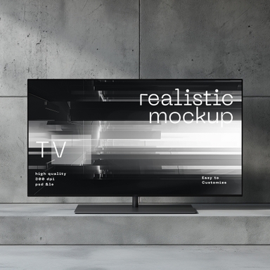 Flat Display TV Mockup Sitting on Concrete Shelf