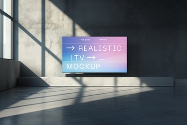 Minimalistic TV Mockup in Room with Large Window and Concrete Floor