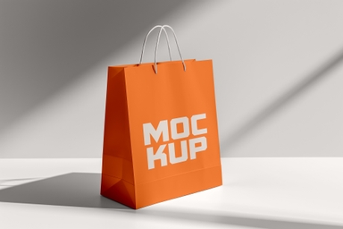 Paper Shopping Bag Mockup on White Table