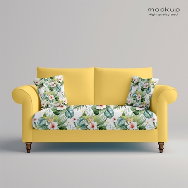Couch Mockup Against Gray Background
