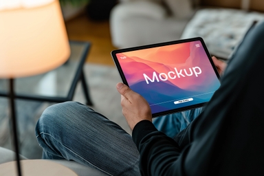 Professional Man Presents Tablet Mockup While Working