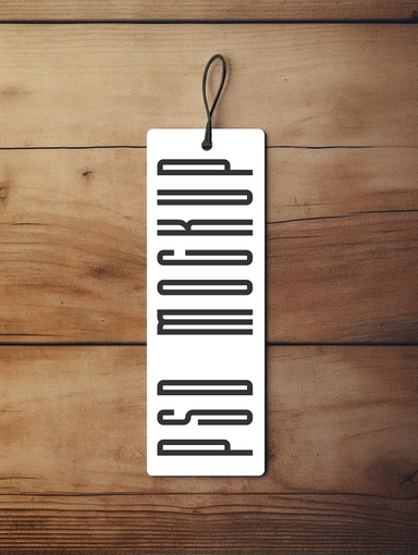 Vertical Tag Mockup on Wooden Surface