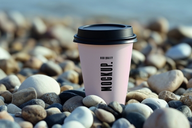 Coffee Cup Mockup on Pebble Stones