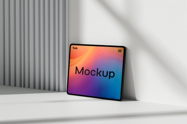 iPad Pro Mockup Leaning on White Wall in Sunlight