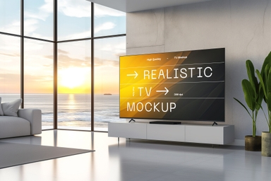LED TV Mockup in Coastal Living Room Setting