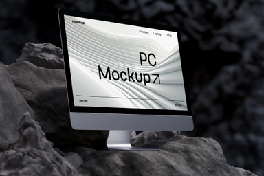 iMac Screen Mockup on Rugged Black Rock