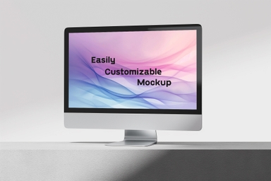 iMac Display Mockup on Concrete Podium