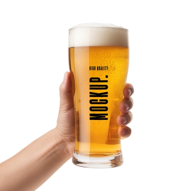 Hand Held Beer Glass Mockup