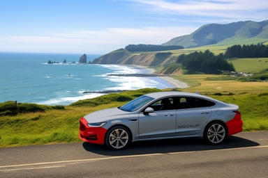 Car Mockup Parked on the Side of Coastal Road