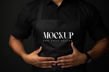 Man Presents Apron Mockup Close-up View