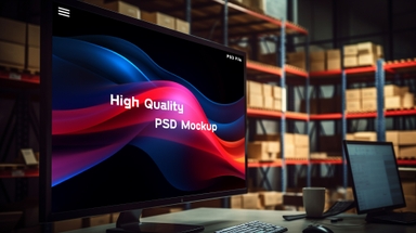 Computer Screen Mockup in Warehouse