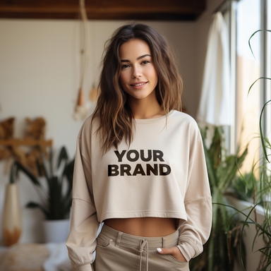 Long Sleeve Drop Shoulder Crop Top Sweatshirt Mockup