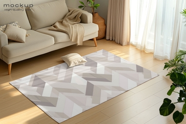 Mat Mockup Laying on Wooden Floor in Living Room