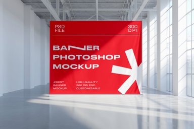 Square Banner Mockup Placed in Hall