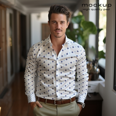 Caucasian Young Man Wearing Formal Shirt Mockup