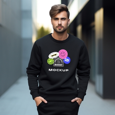 Customizable Sweatshirt Mockup Presented by Man