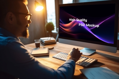 Man Working on iMac Mockup