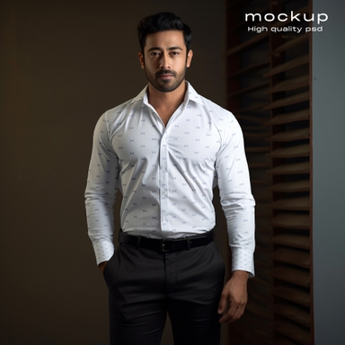 Indian Male Wearing Formal Shirt Mockup with Hand in Pocket