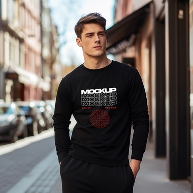 Man on Road Display Sweatshirt Mockup