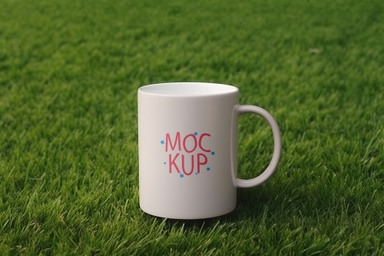 Coffee Mug Mockup on Grass Field