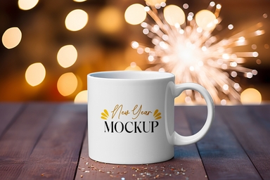 Close-Up Coffee Mug Mockup on Wooden Table